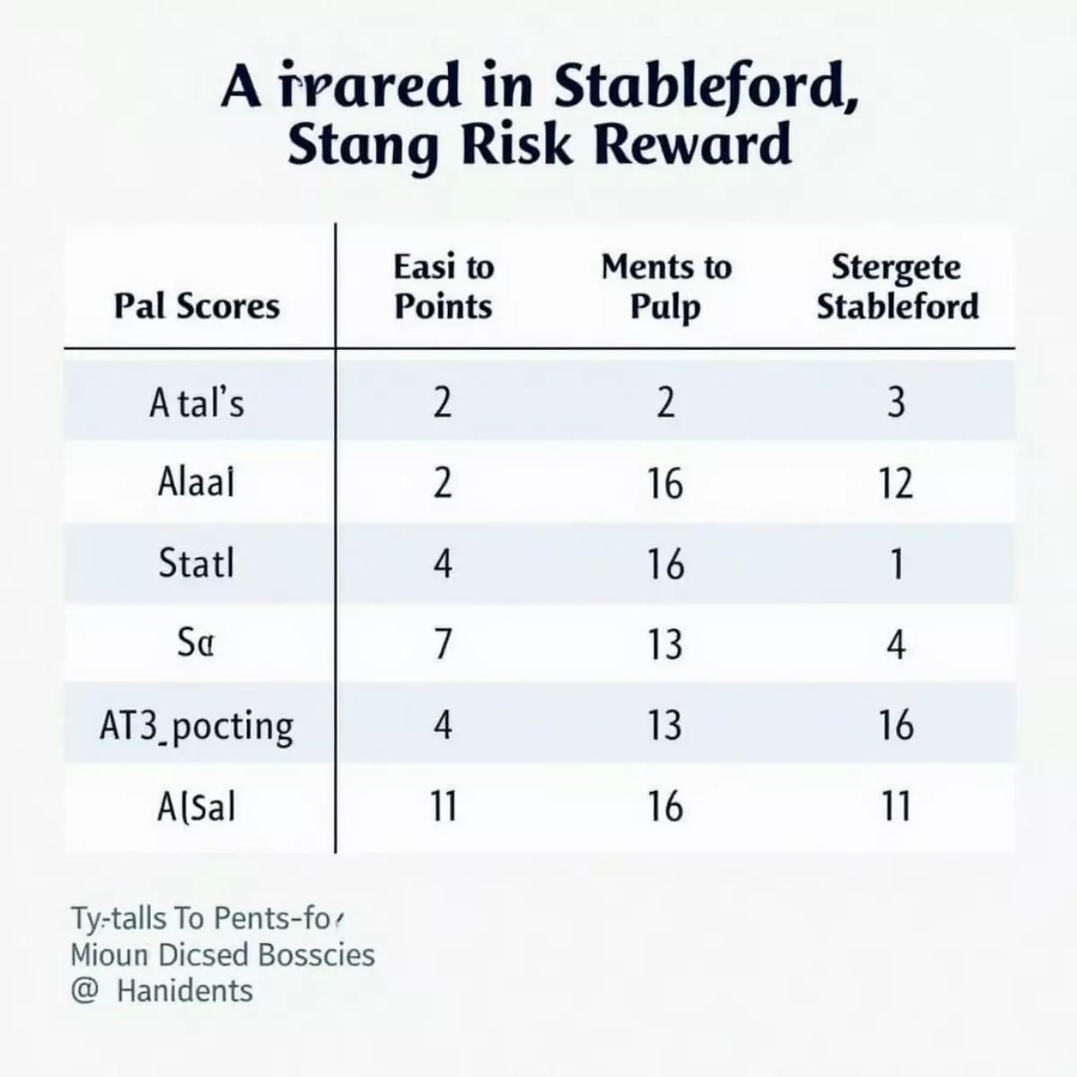 Table Illustrating The Stableford Scoring System In Golf