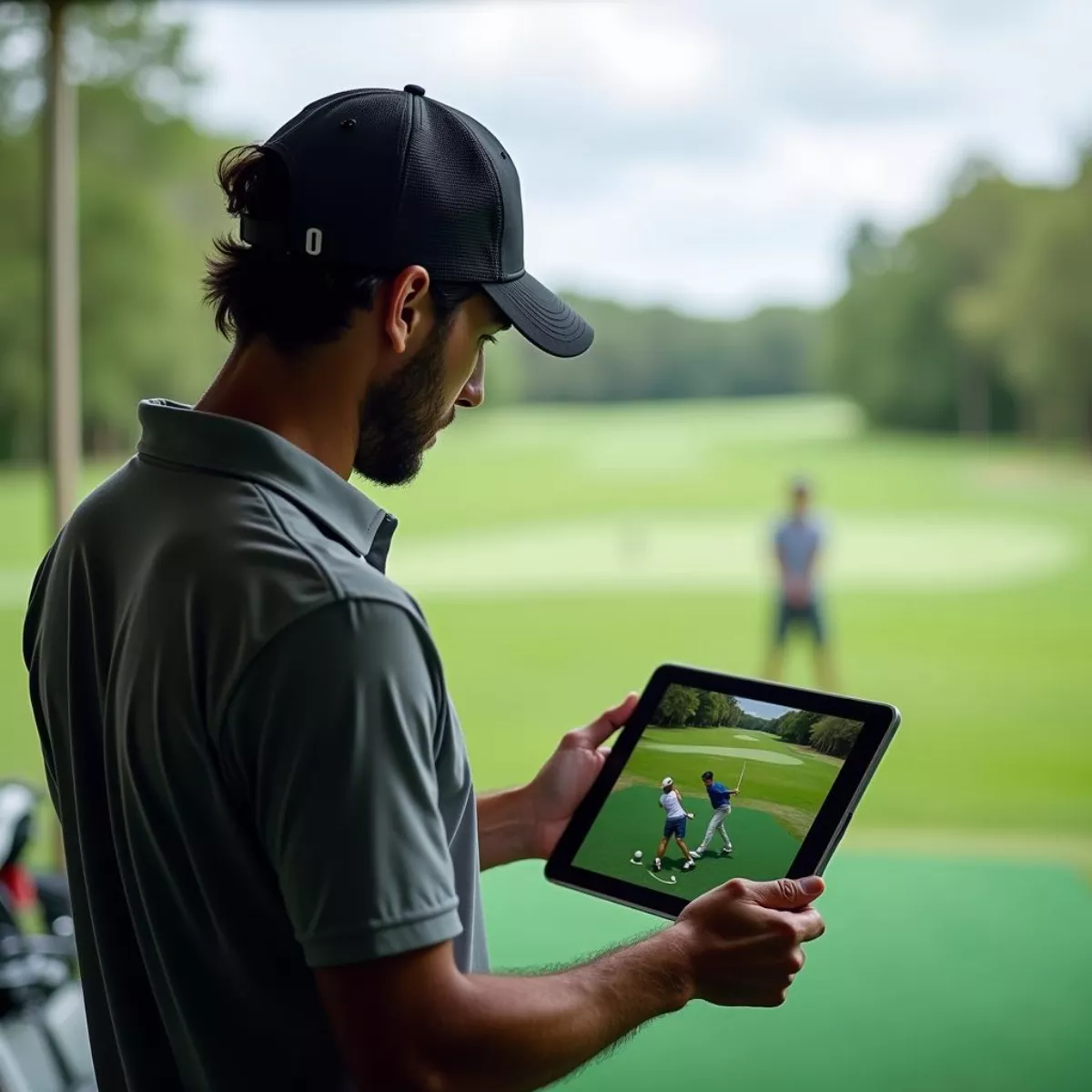 Golfer Analyzing Swing Mechanics