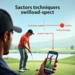 Golfer analyzing swing mechanics