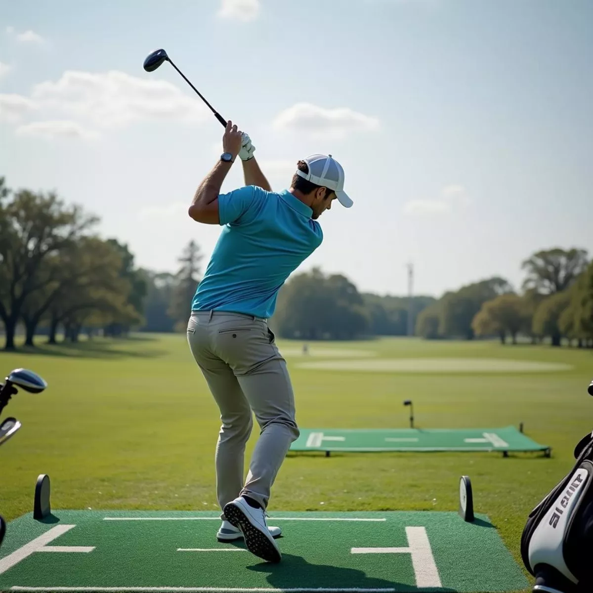 Golfer Practicing Shallowing The Club On A Driving Range