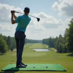 Golfer using a swing speed radar on the driving range