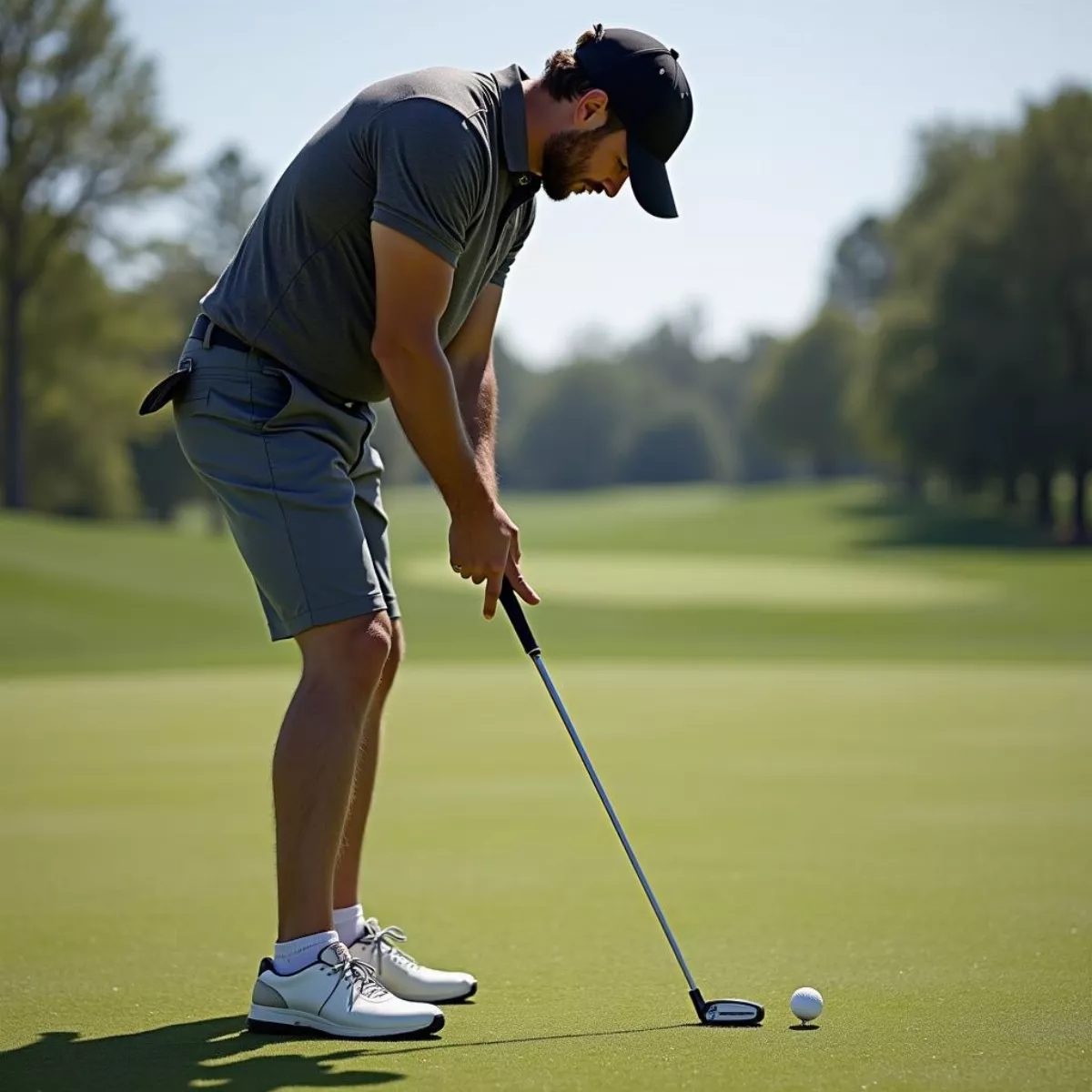 Golfer Addressing The Golf Ball