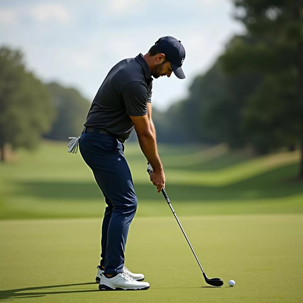 Golfer Addressing Ball With 7 Iron