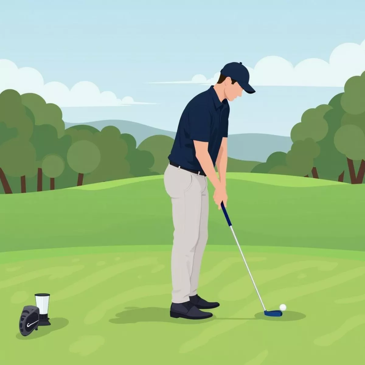 Golfer Adjusting Stance For Flighted Shot