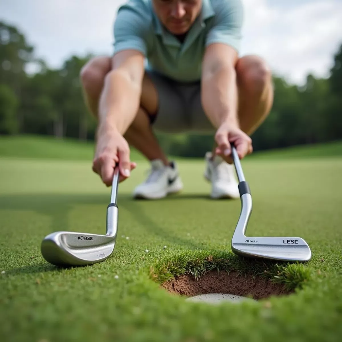 Golfer Selecting Wedge Based On Turf Conditions