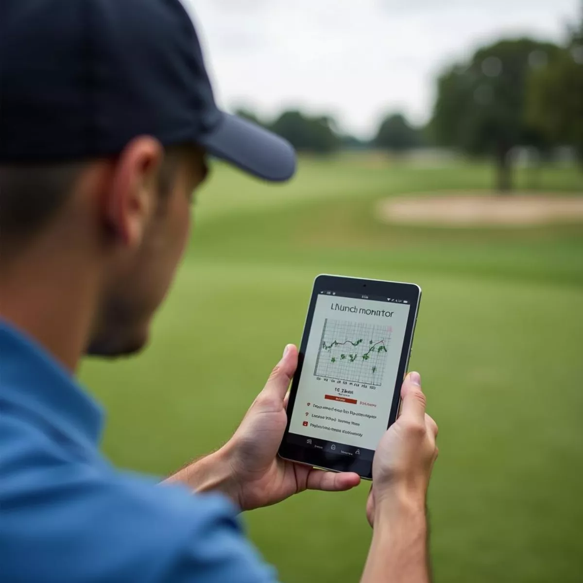 Golfer Analyzing Data On Launch Monitor