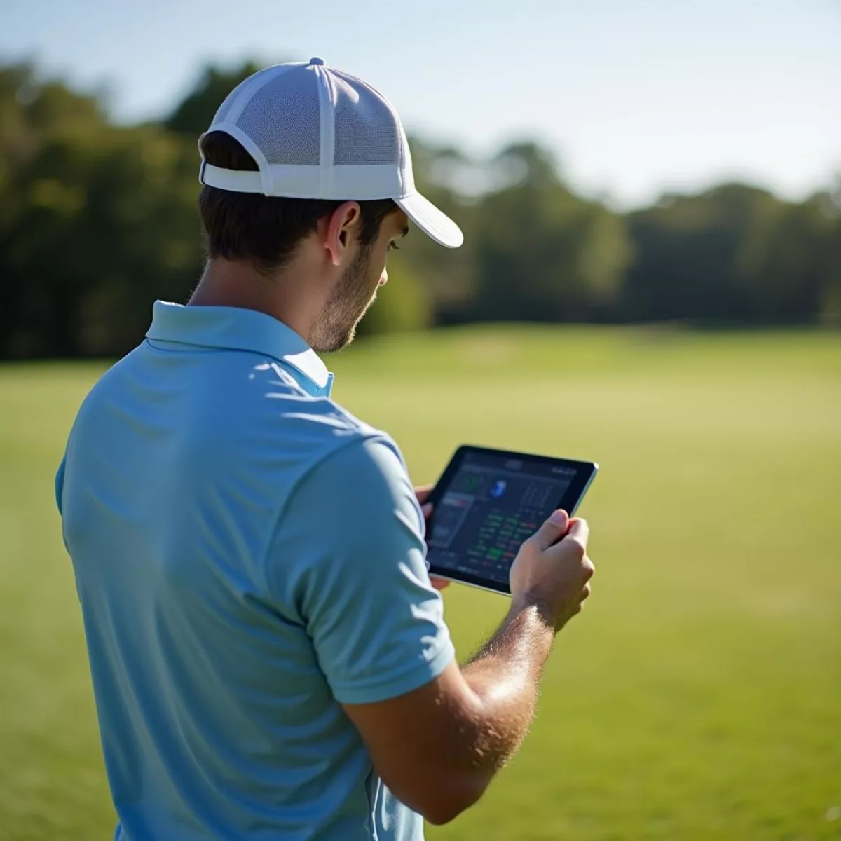 Golfer Analyzing Performance On Tablet