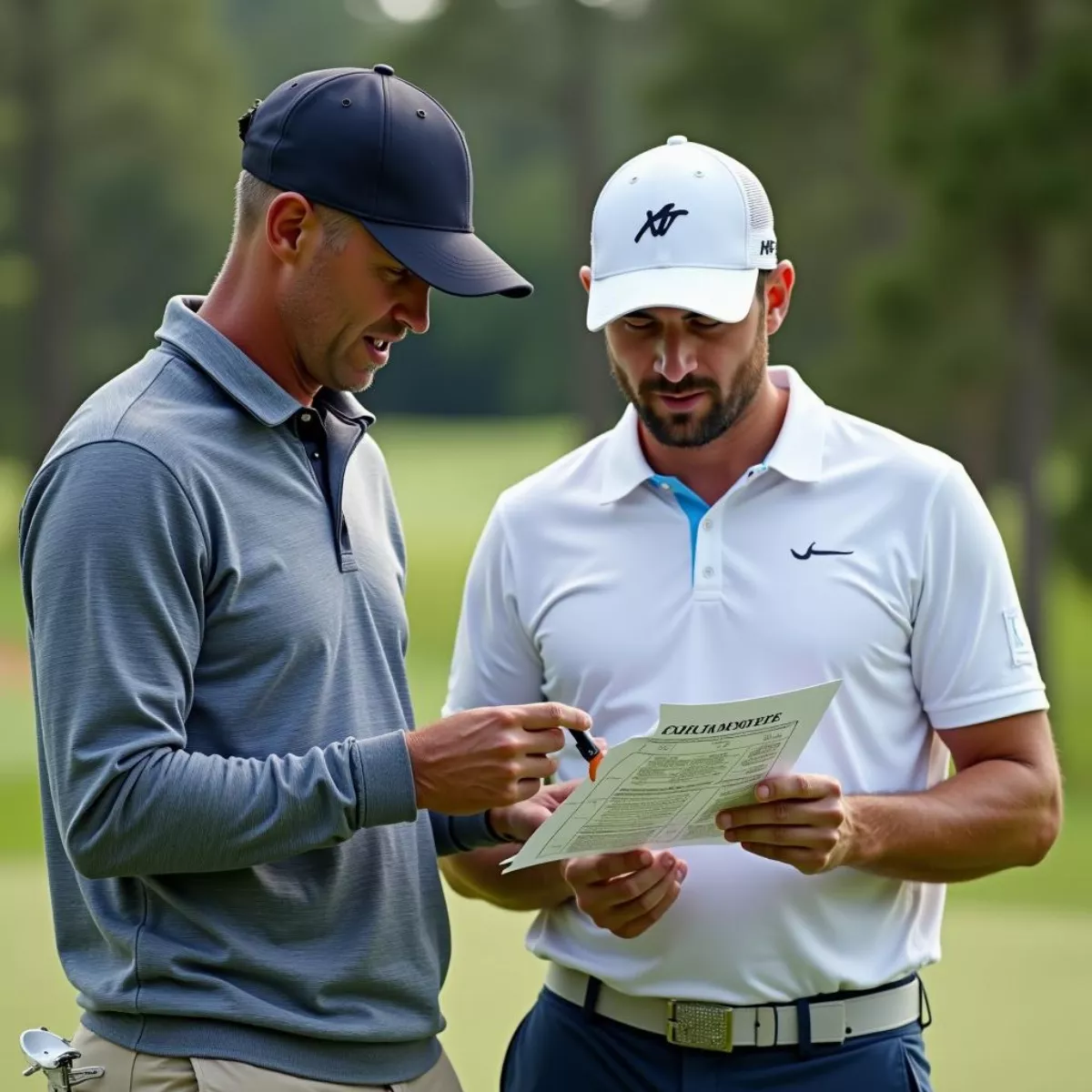 Golfer Analyzing Scorecard With Coach