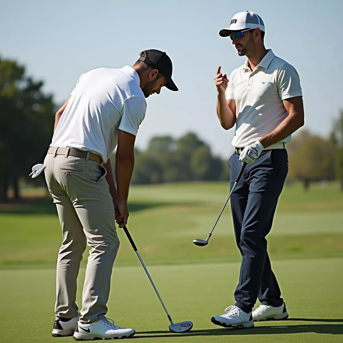 Golfer And Instructor Analyzing Swing