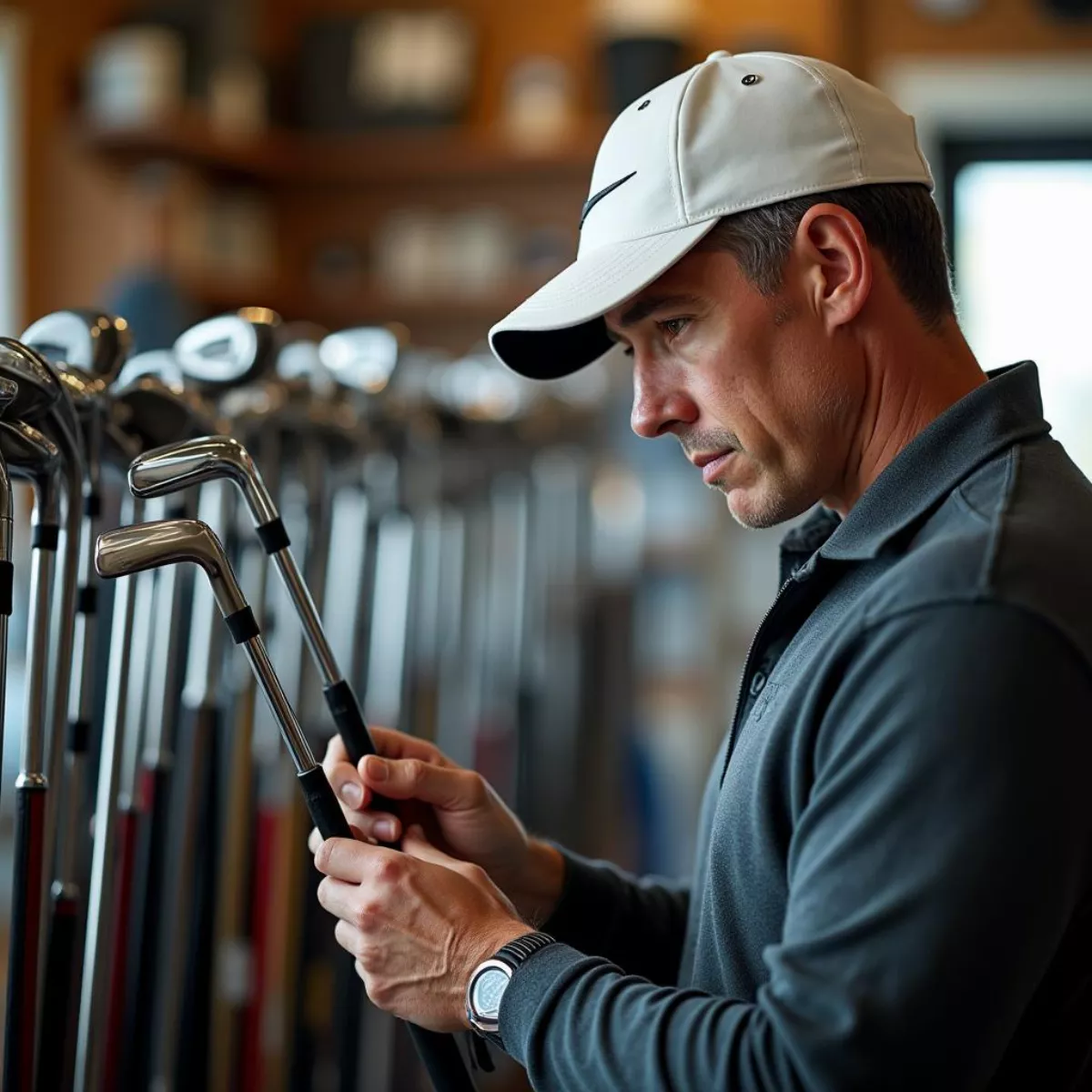 Golfer Choosing A Putter