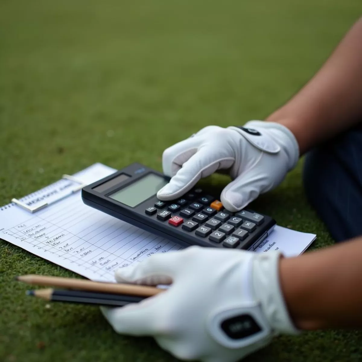 Golfer Calculating Expenses