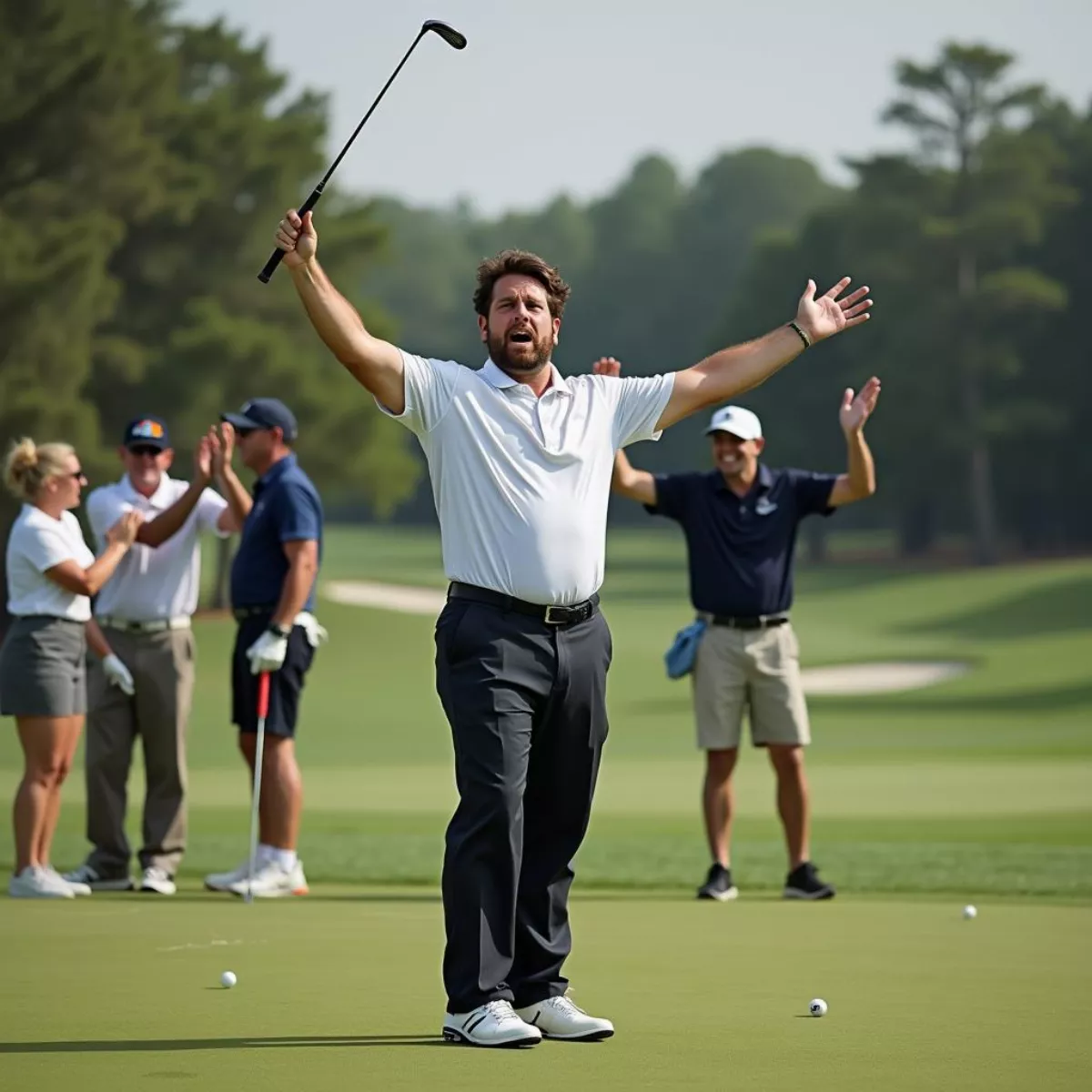 Golfer Celebrates A Shot With An Exaggerated Pose