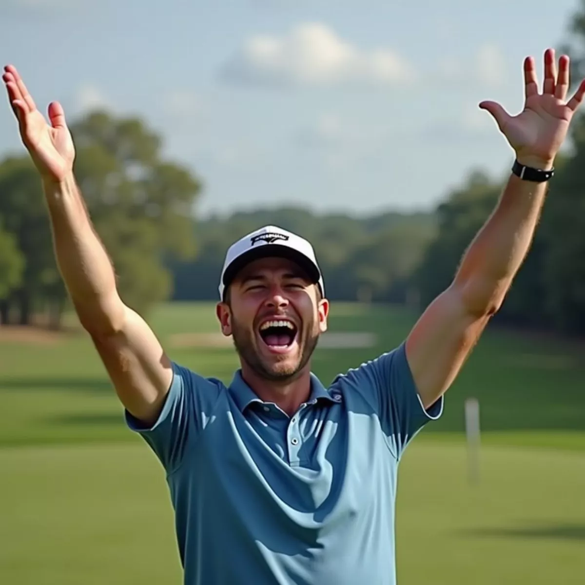 Golfer Celebrates A Hole-In-One