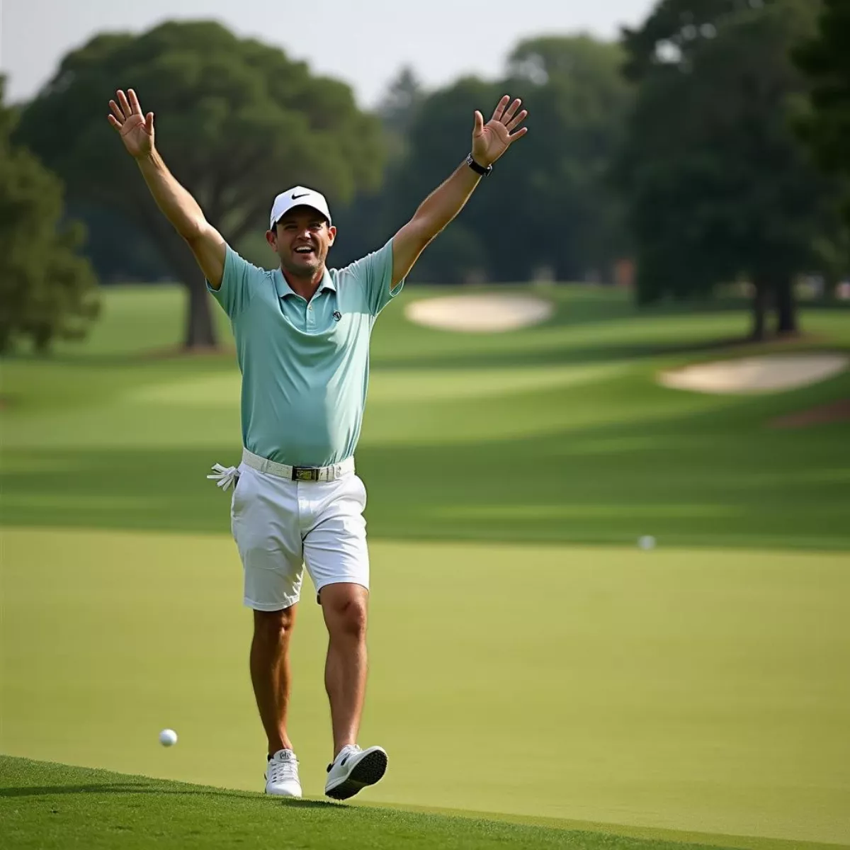 Golfer Celebrating Successful Shot On The Green