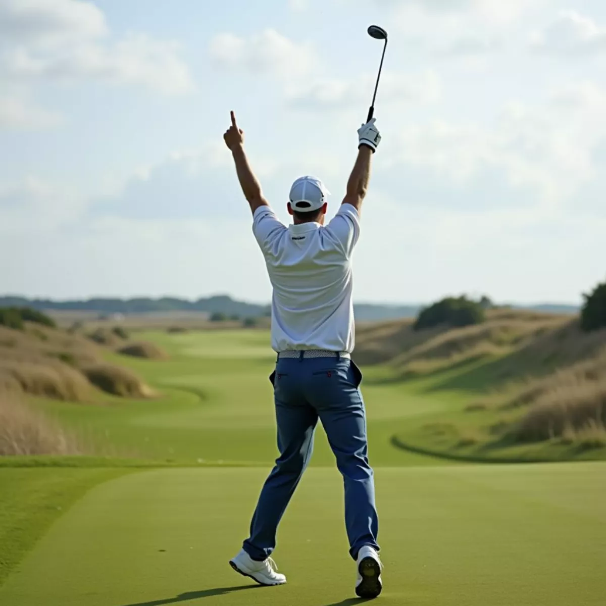 Golfer Celebrating Successful Stinger Shot