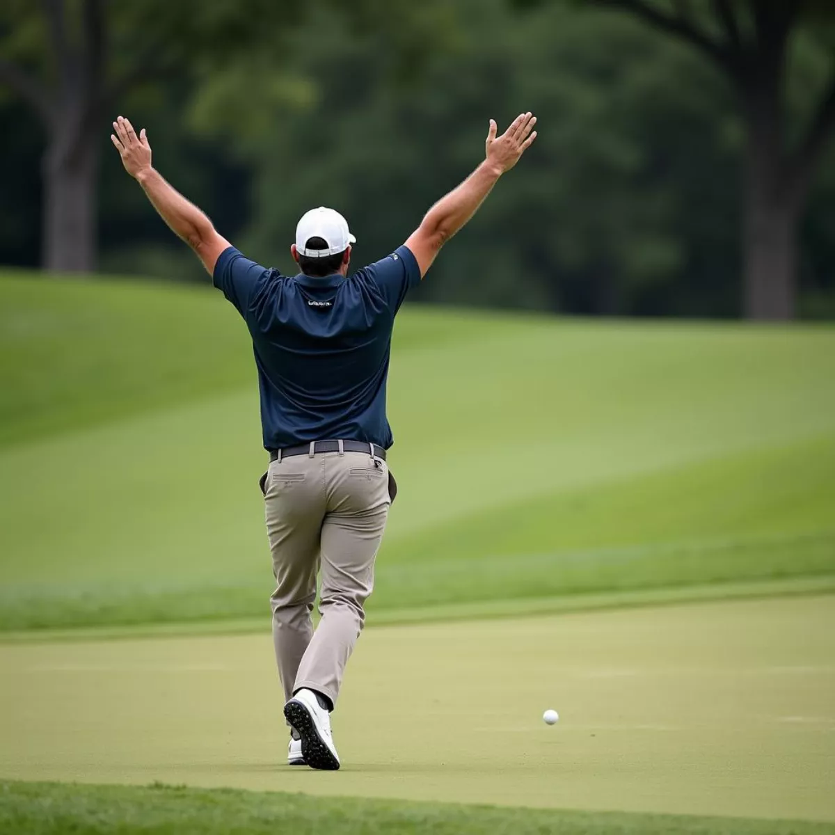 Golfer Celebrating Successful Chip