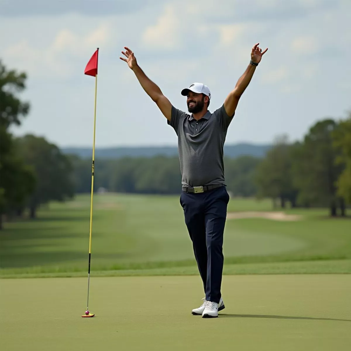 Golfer Celebrating A Successful Putt