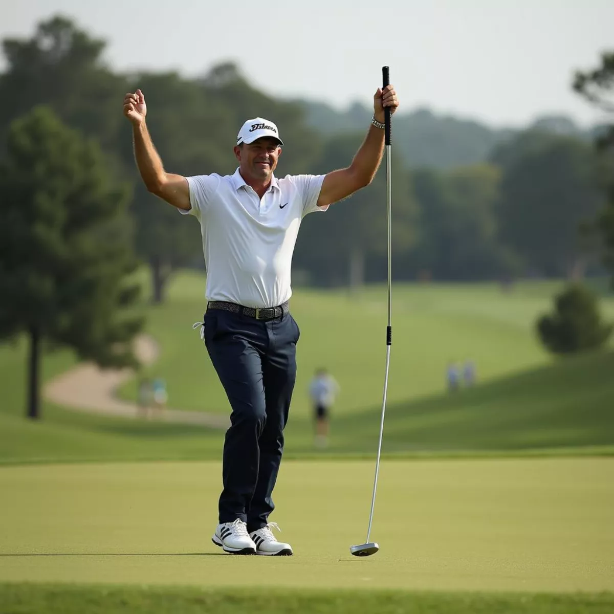 Golfer Celebrating On The Green