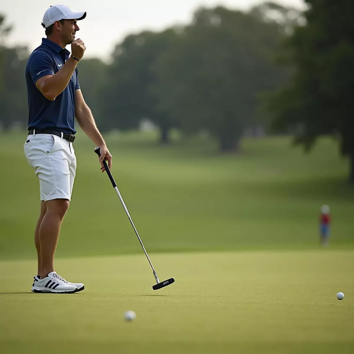 Golfer Celebrating Successful Putt