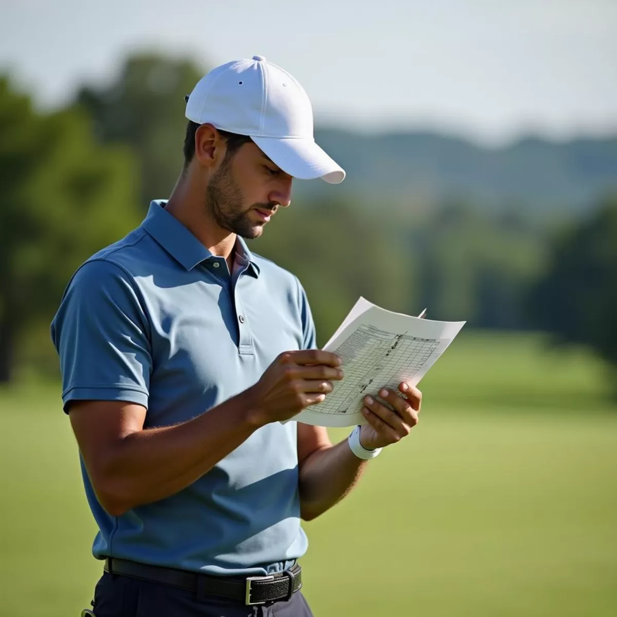 Golfer Checking Scorecard On Course