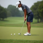 Golfer chipping ball onto green