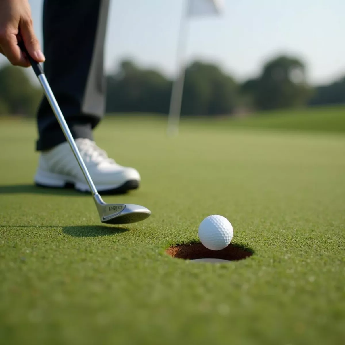 Golfer Chipping Ball Onto Green