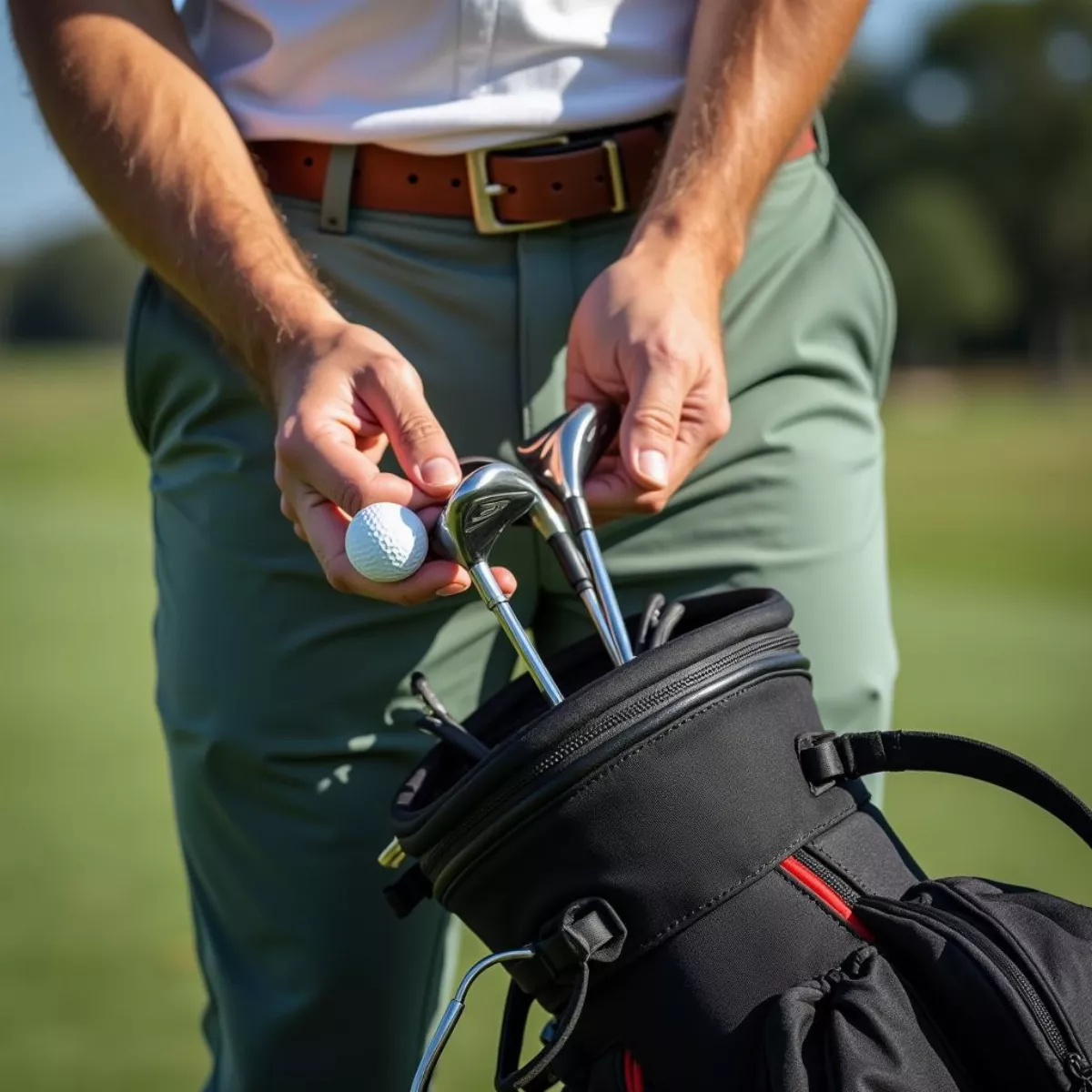 Golfer Selecting A Club From His Bag.