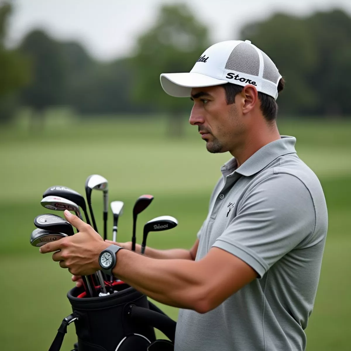 Golfer Contemplating Club Choice