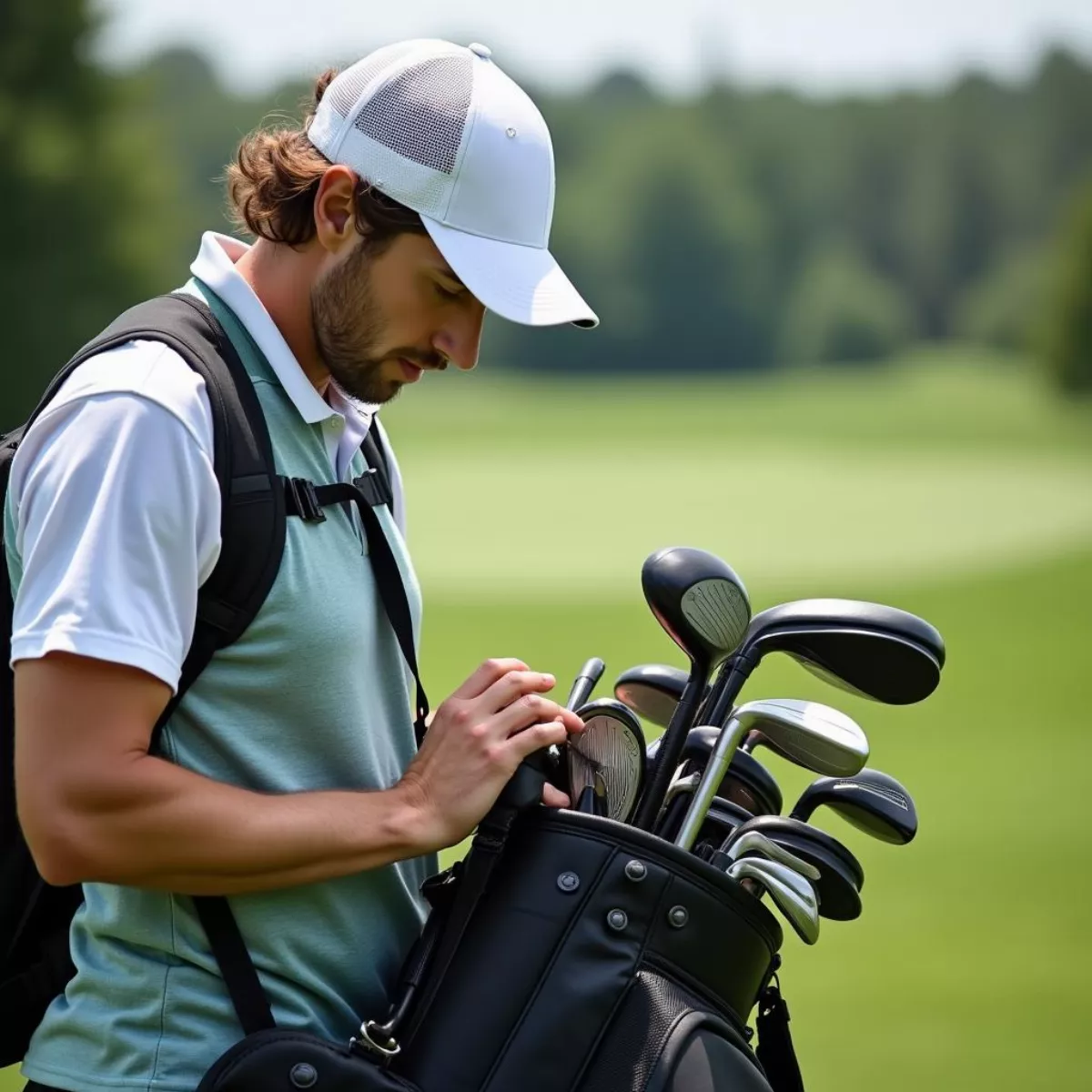 Golfer Choosing Club From Bag