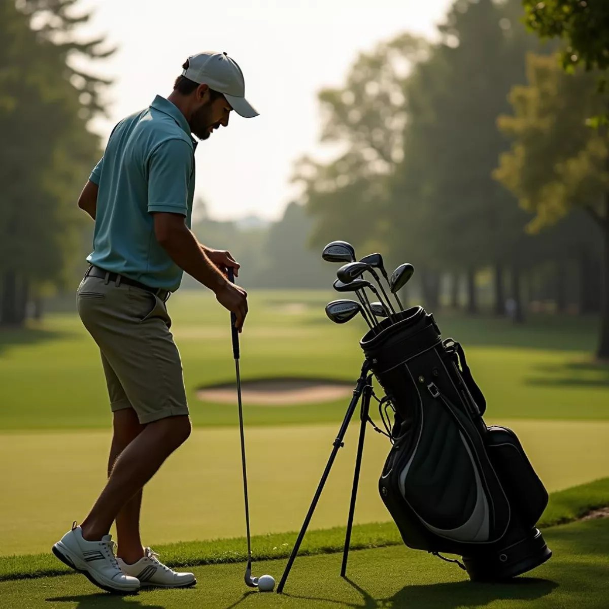 Golfer Choosing A Club At Crooked Tree