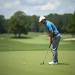 Golfer Assessing The Green To Choose The Right Club