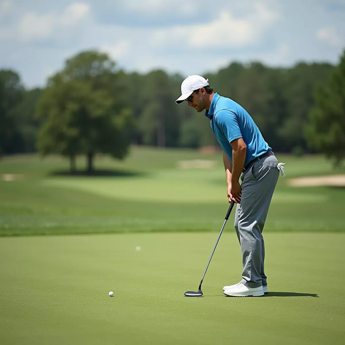 Golfer Assessing The Green To Choose The Right Club