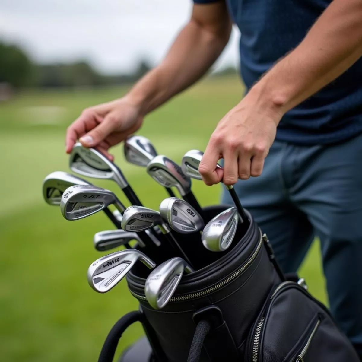 Golfer Choosing Club From Bag