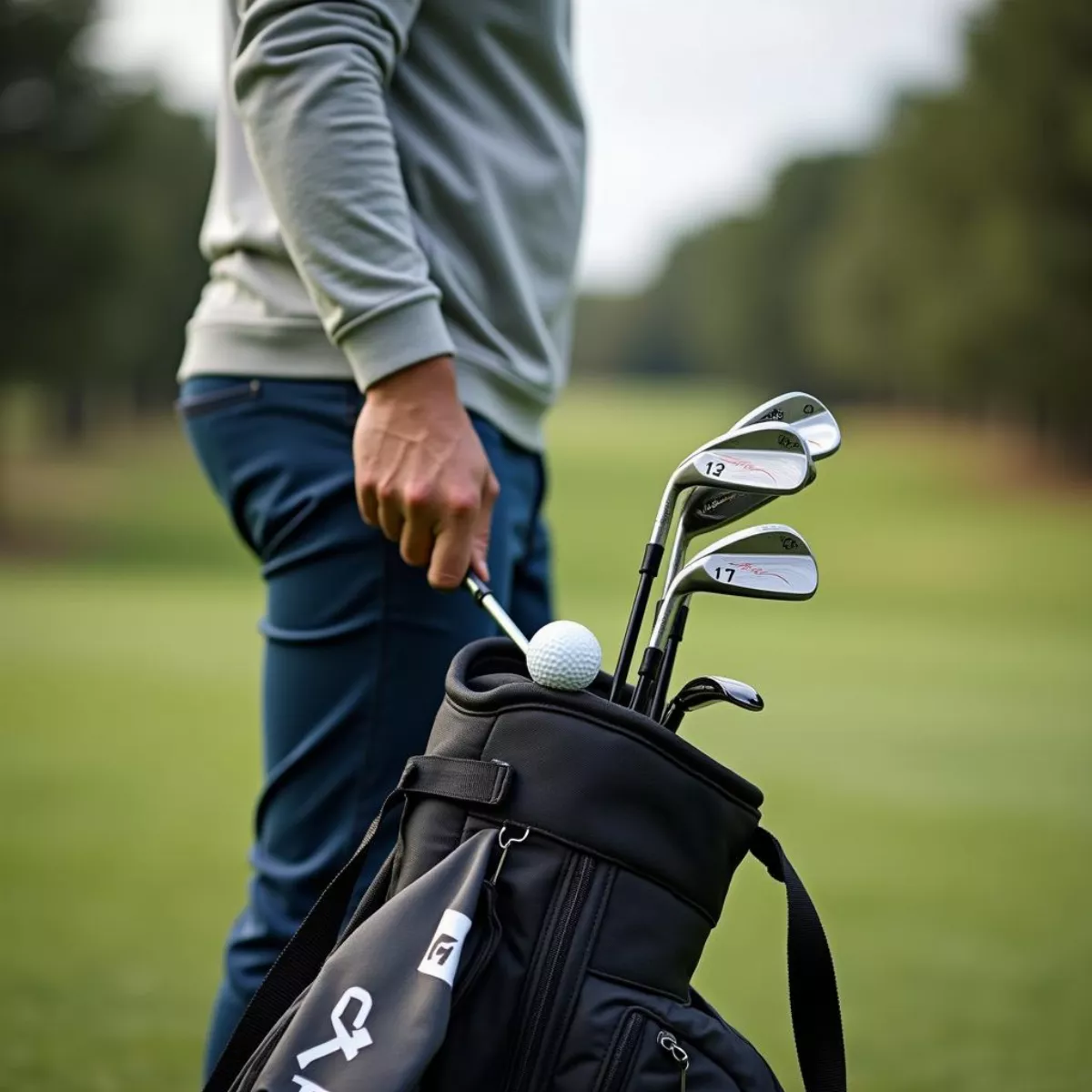 Golfer Selecting Club From Golf Bag