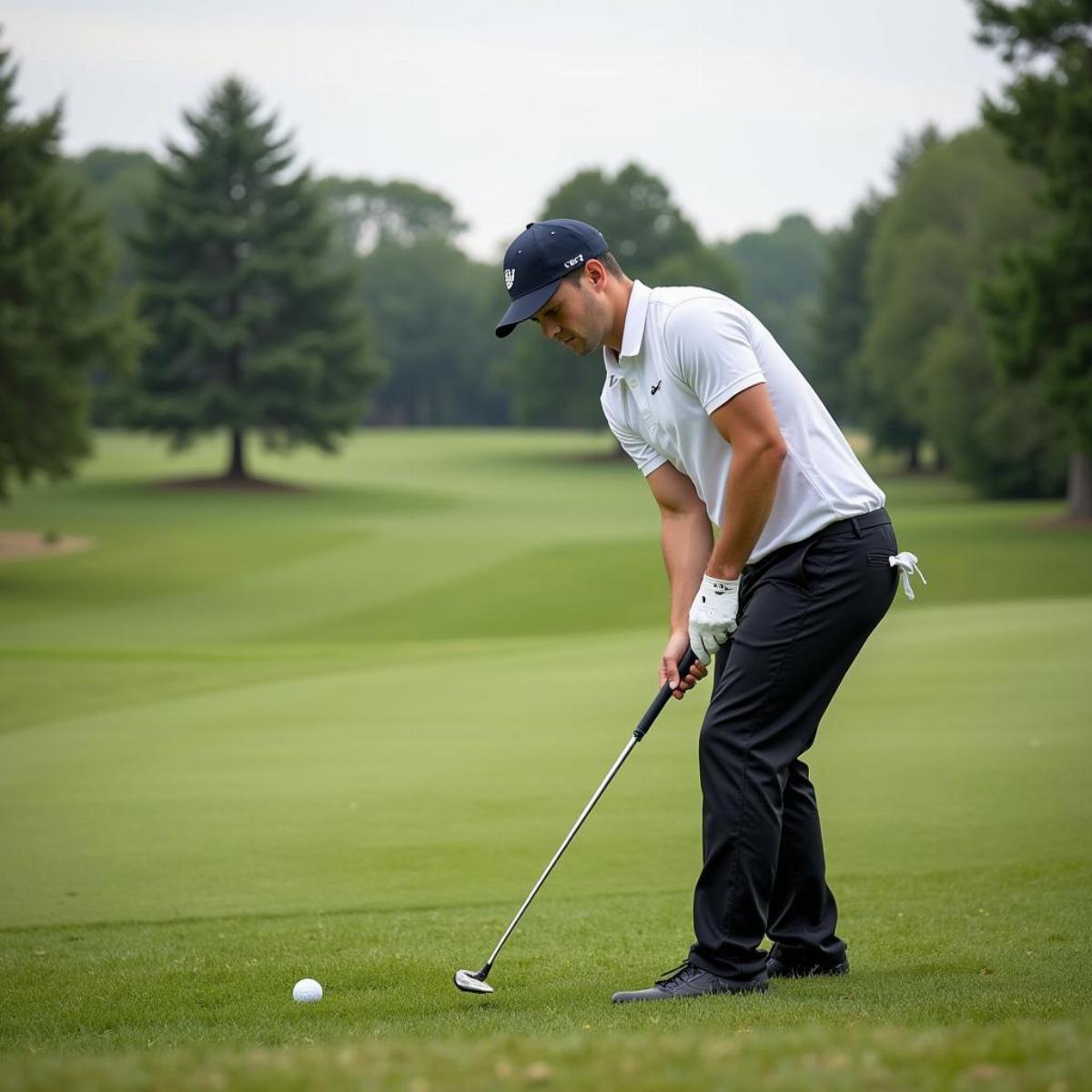 Golfer Choosing Club in Rough