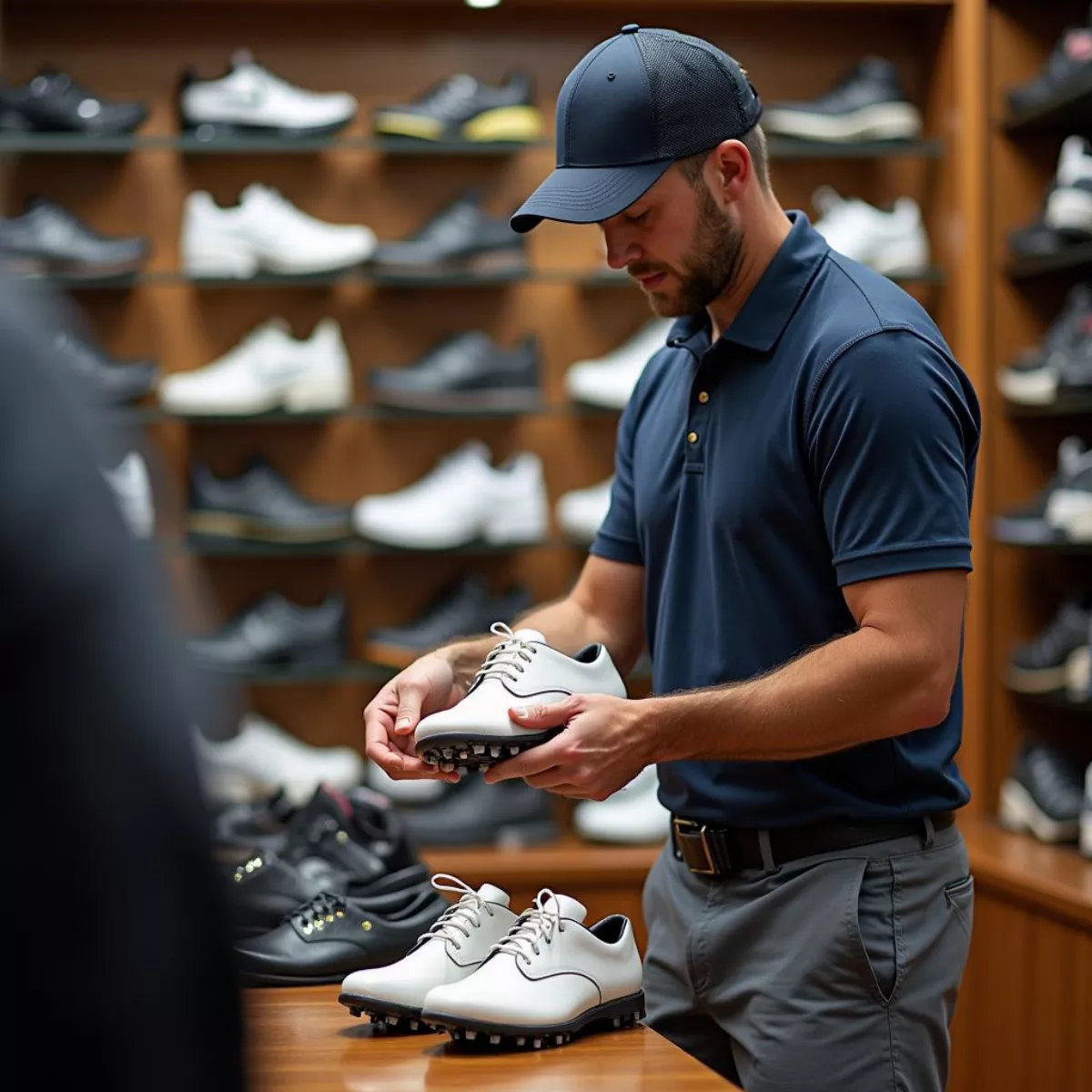 Golfer Trying On Golf Shoes In A Retail Store