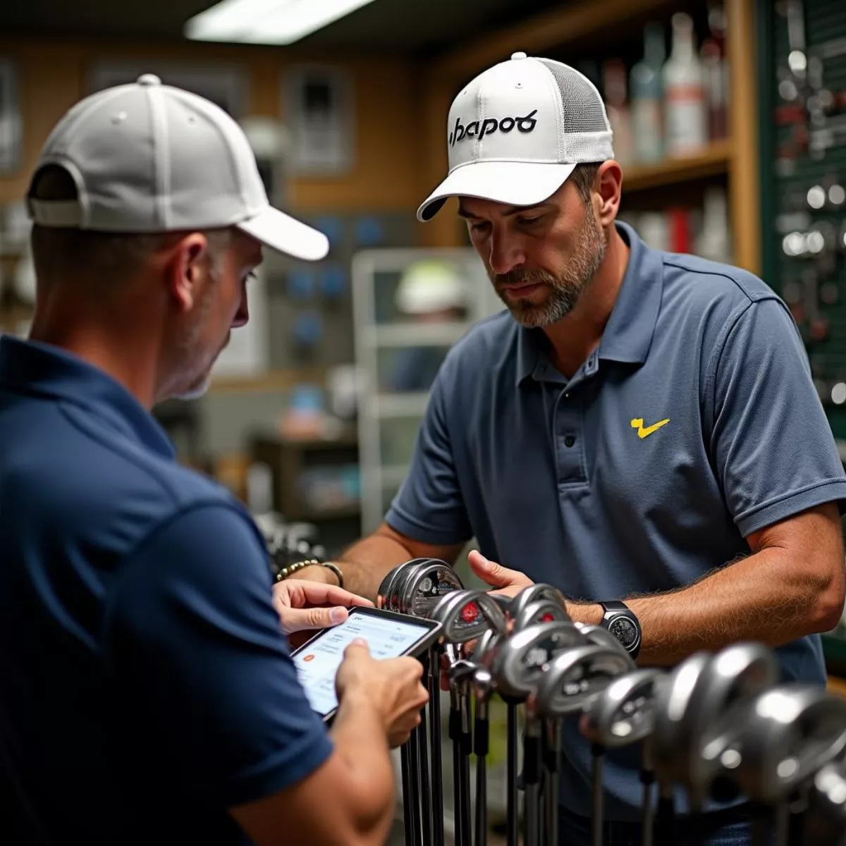 Golfer Choosing Irons In Pro Shop