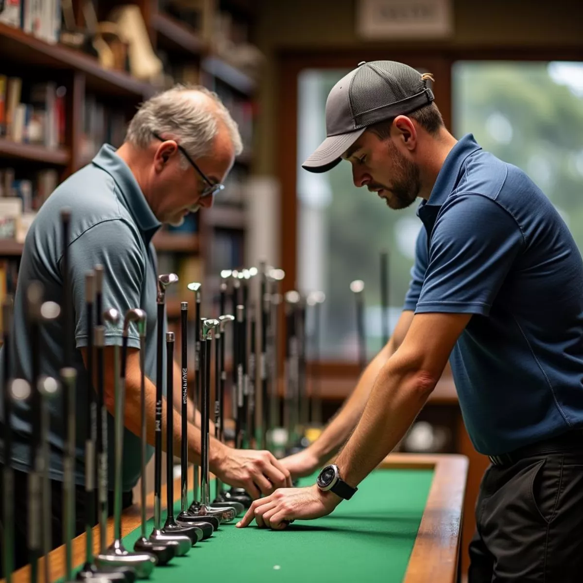 Golfer Choosing Putter Pro Shop