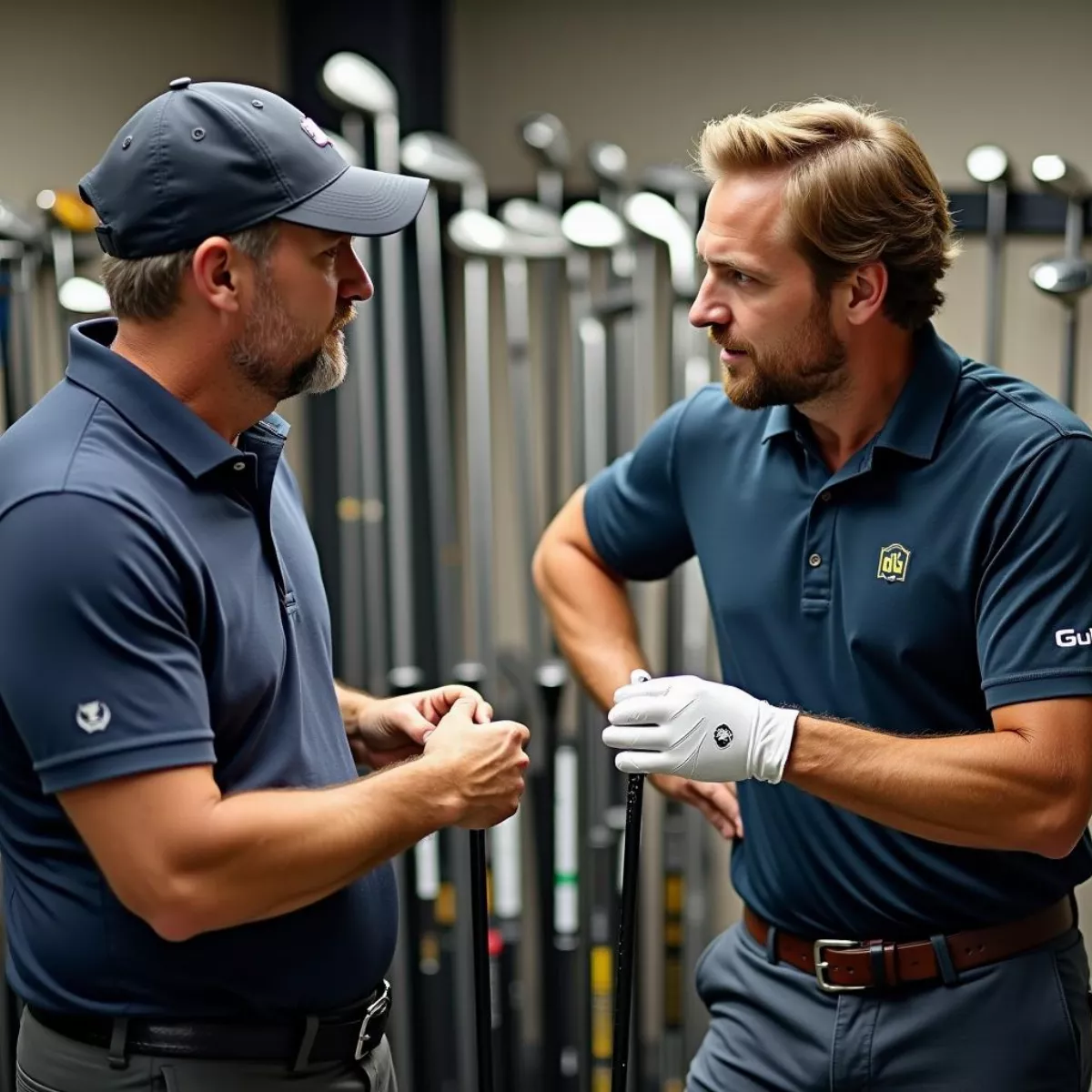 Golfer Consulting With A Club Fitter About Shaft Selection