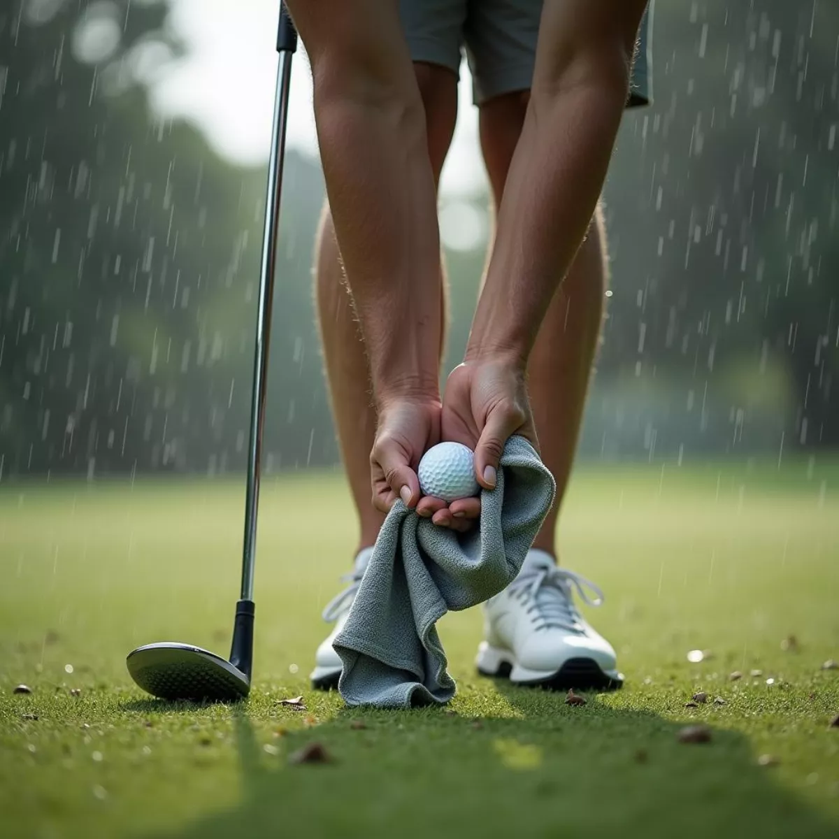 Golfer Drying Golf Ball