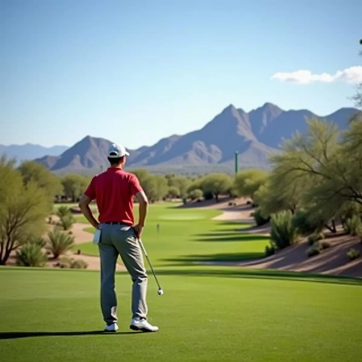 Golfer Taking In The Scenic View At A Tucson Par 3 Golf Course