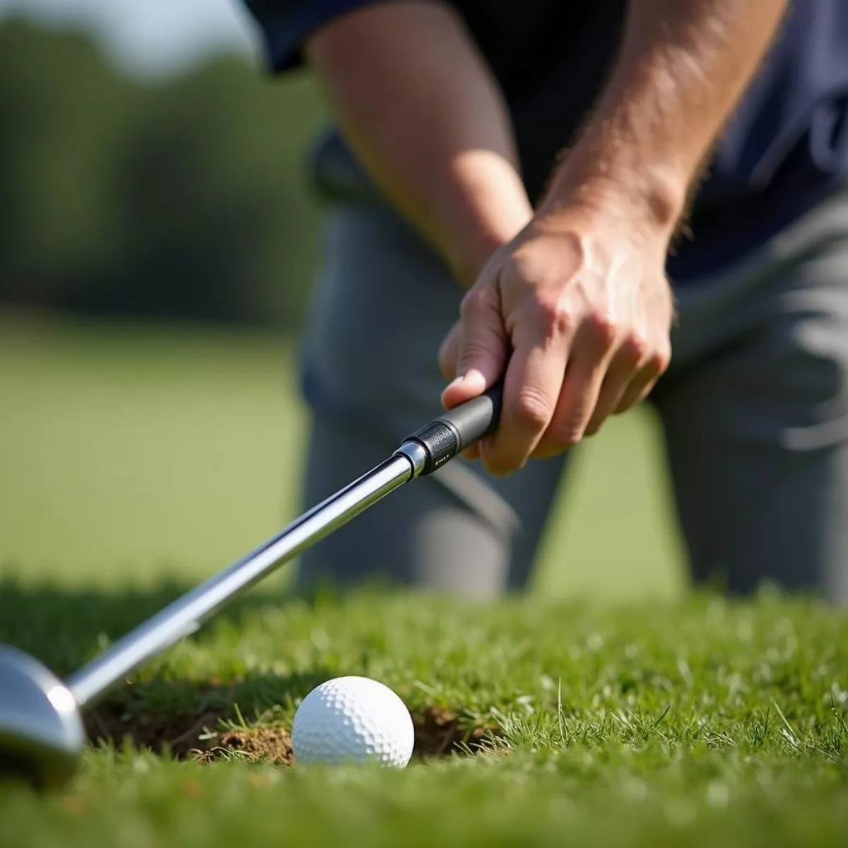 Golfer Hitting Ball From Rough