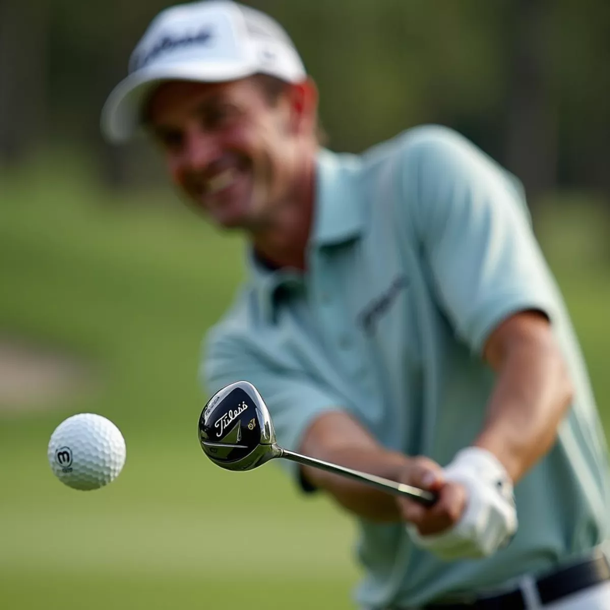 Golfer Hitting Ball With Titleist 917 D2 Driver