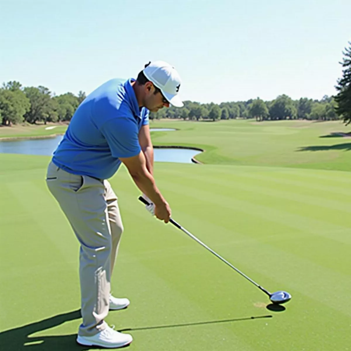 Golfer Hitting Hybrid With Good Form