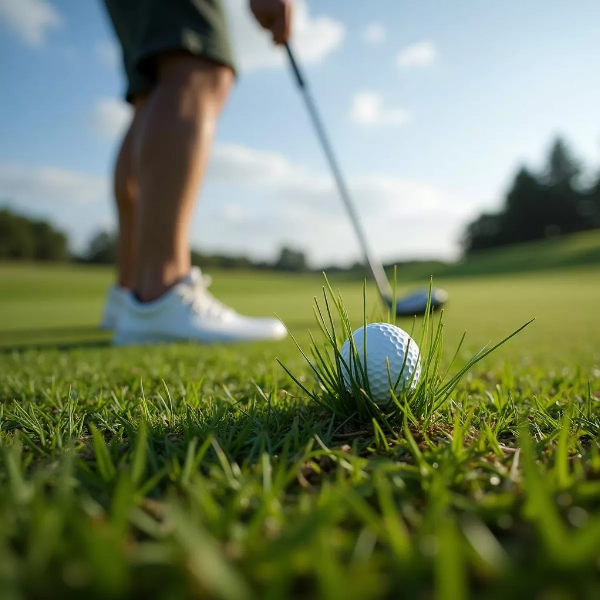 Golfer In The Rough Facing A Difficult Lie