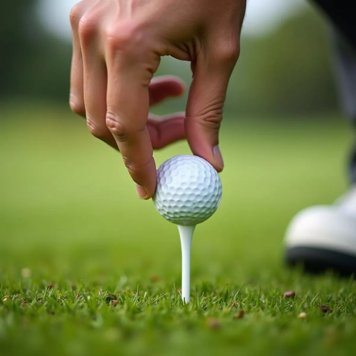 Golfer Lifting Golf Ball On Fairway