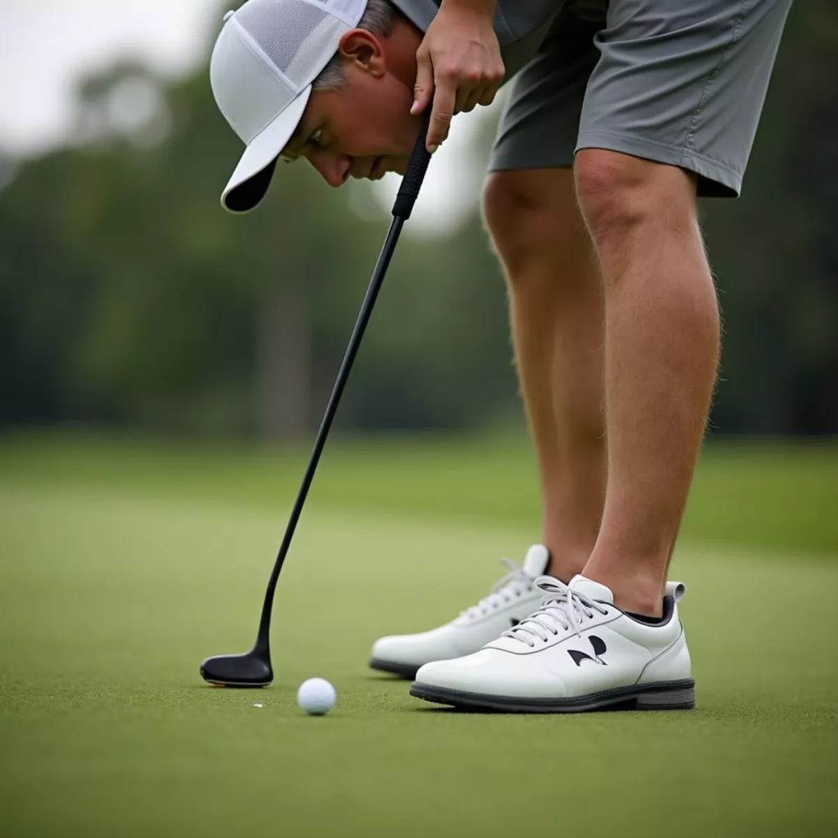 Golfer Lining Up Putt