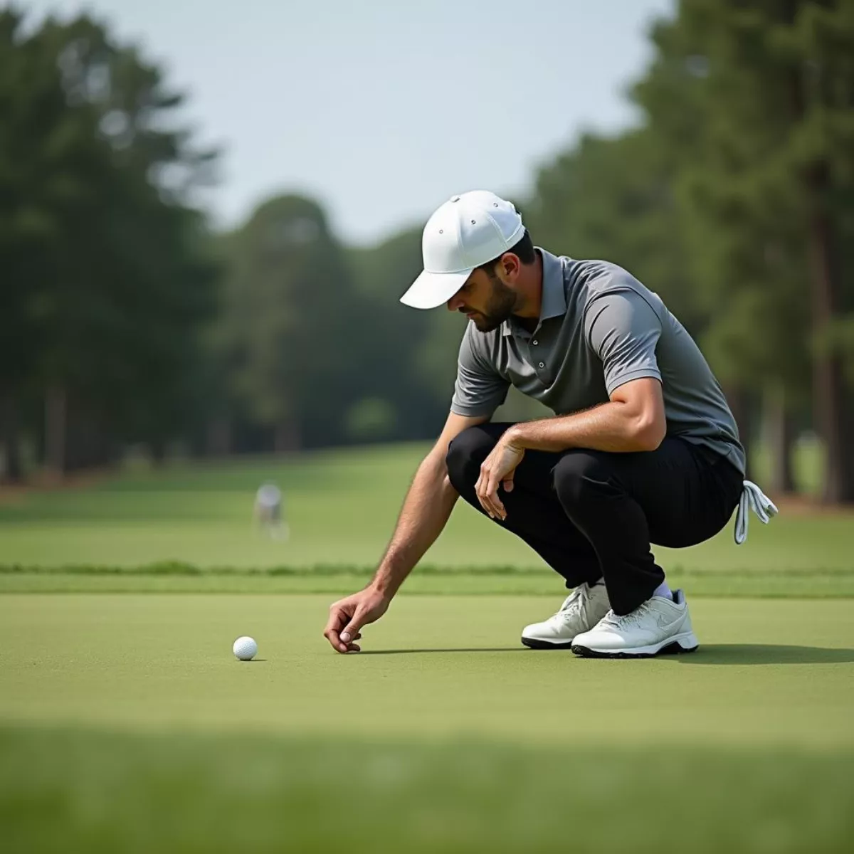 Golfer Lining Up Putt