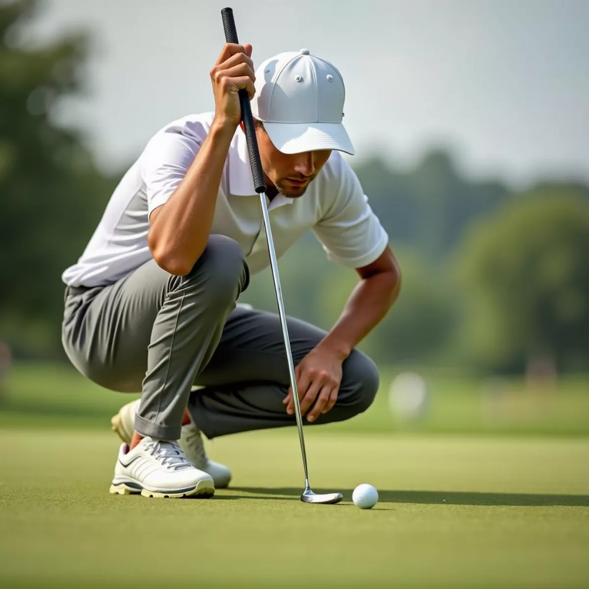 Golfer Lining Up Putt