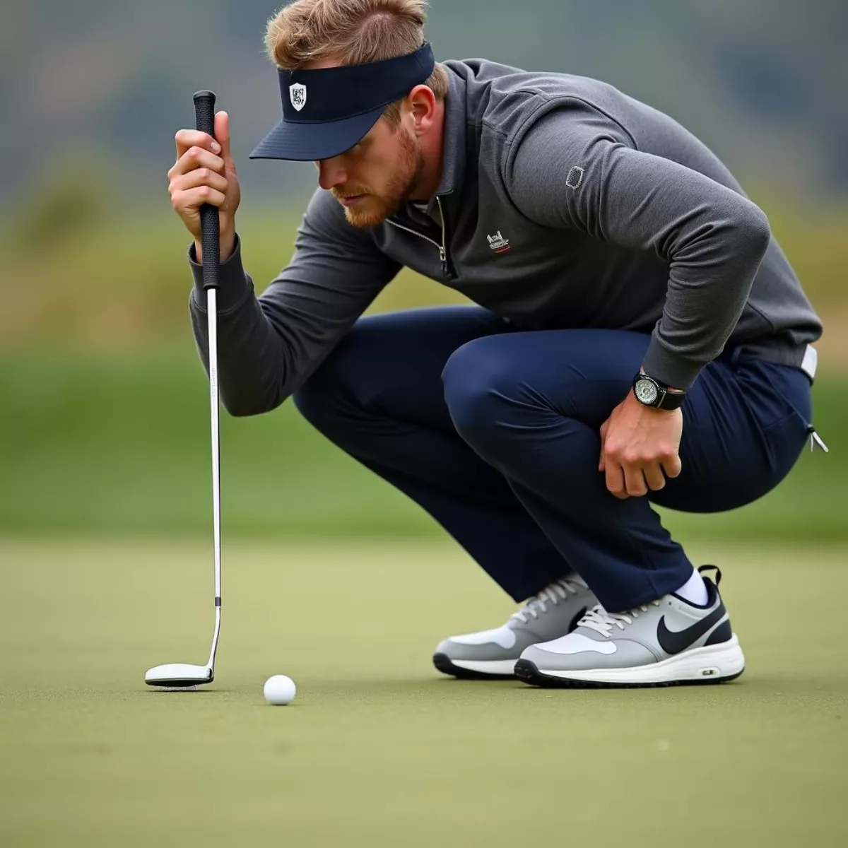 Golfer Lining Up Putt - Scottish Open